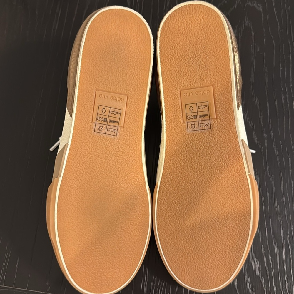 Dolce Vita White and Tan Sneakers Minimalist Design - Picture 3 of 3